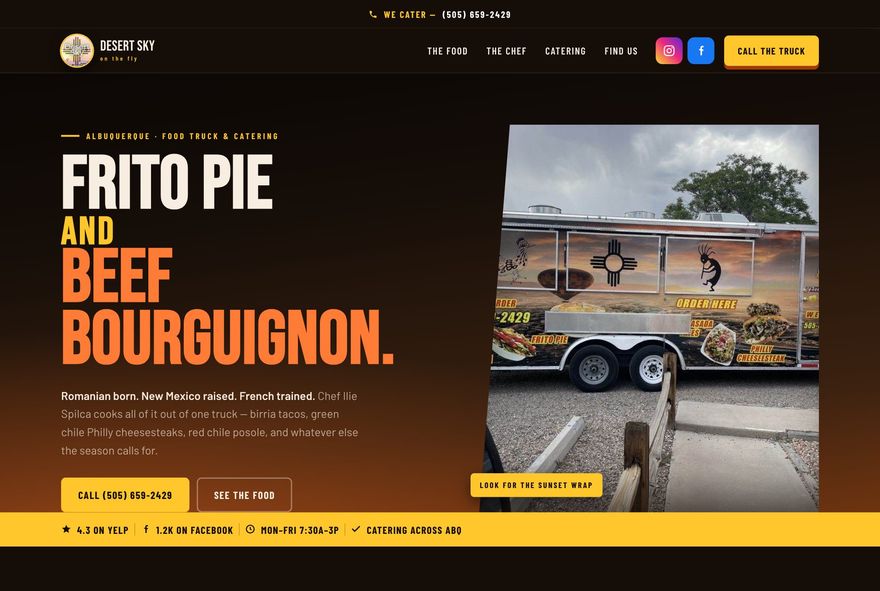Desert Sky on the Fly food truck website
