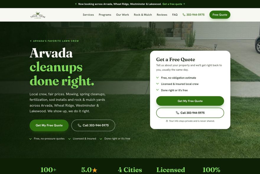 True Trim Lawns website